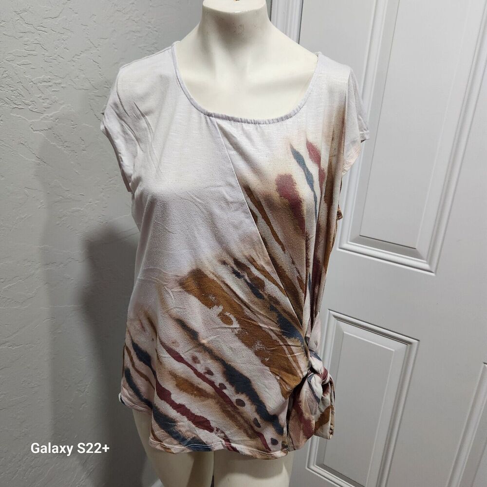 Cato Blouse Womens SZ XL Muted Granola Earthy Tie Dye Mature Bohemian Peasant